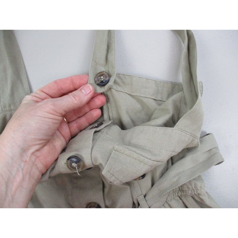 Japna Jumpsuit Women Medium Tan Linen Blend Wide Leg Crop Strappy Pockets Retro - Picture 6 of 12